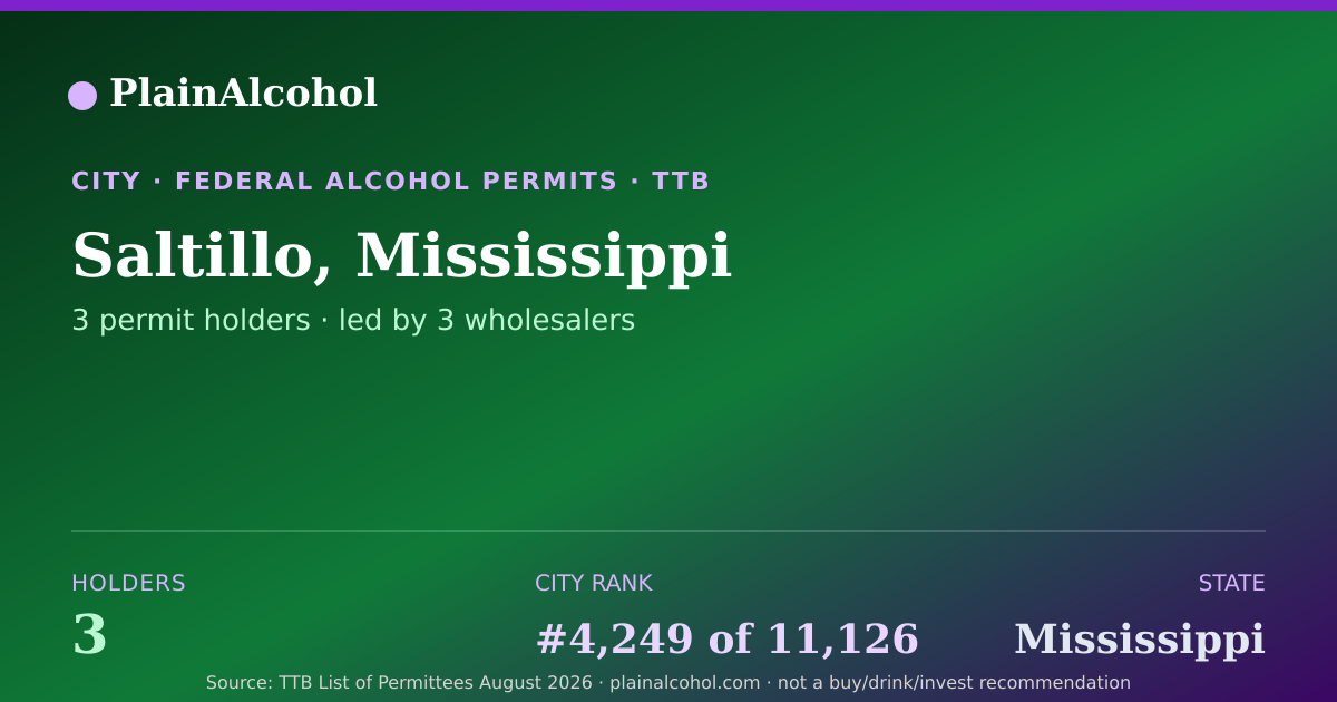Shareable card for Saltillo, Mississippi - 3 Alcohol Permit Holders