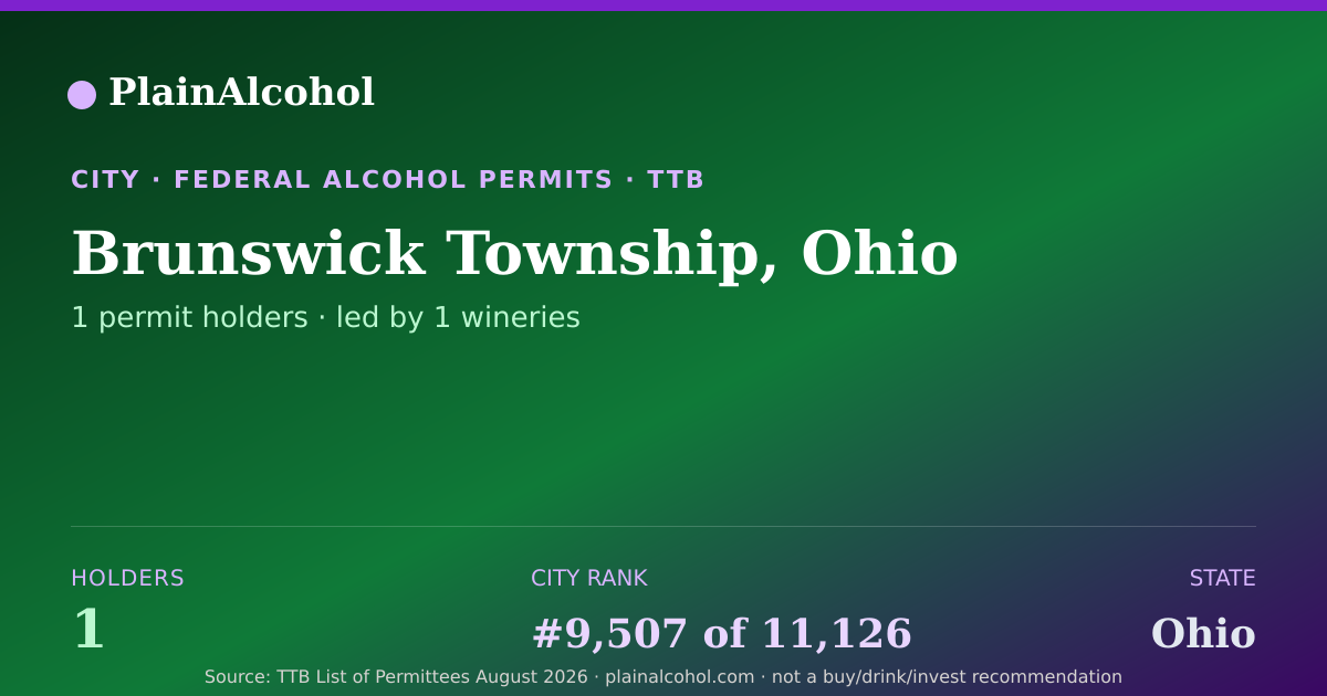 Shareable card for Brunswick Township, Ohio - 1 Alcohol Permit Holders
